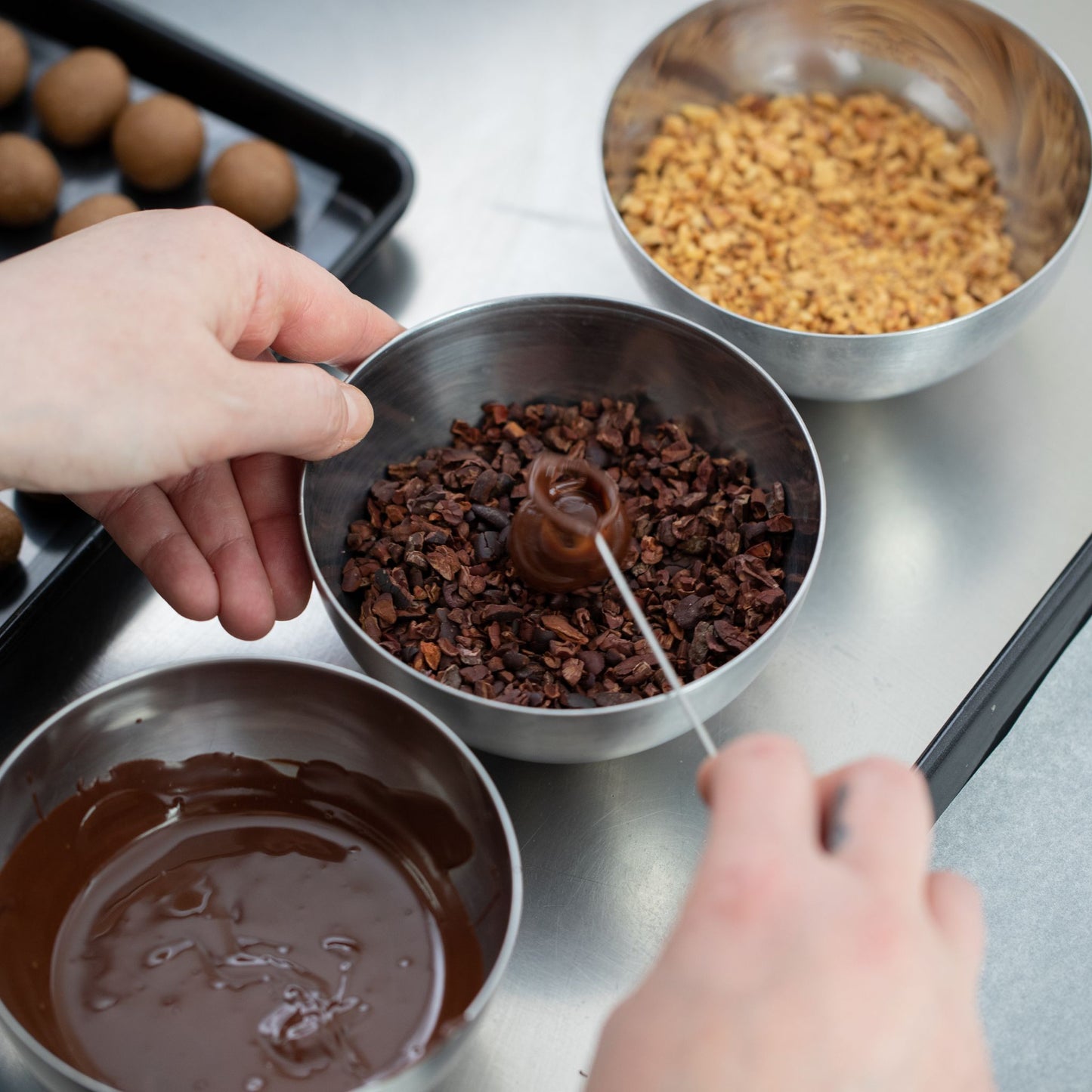 Chocolate workshop making truffles with different coatings