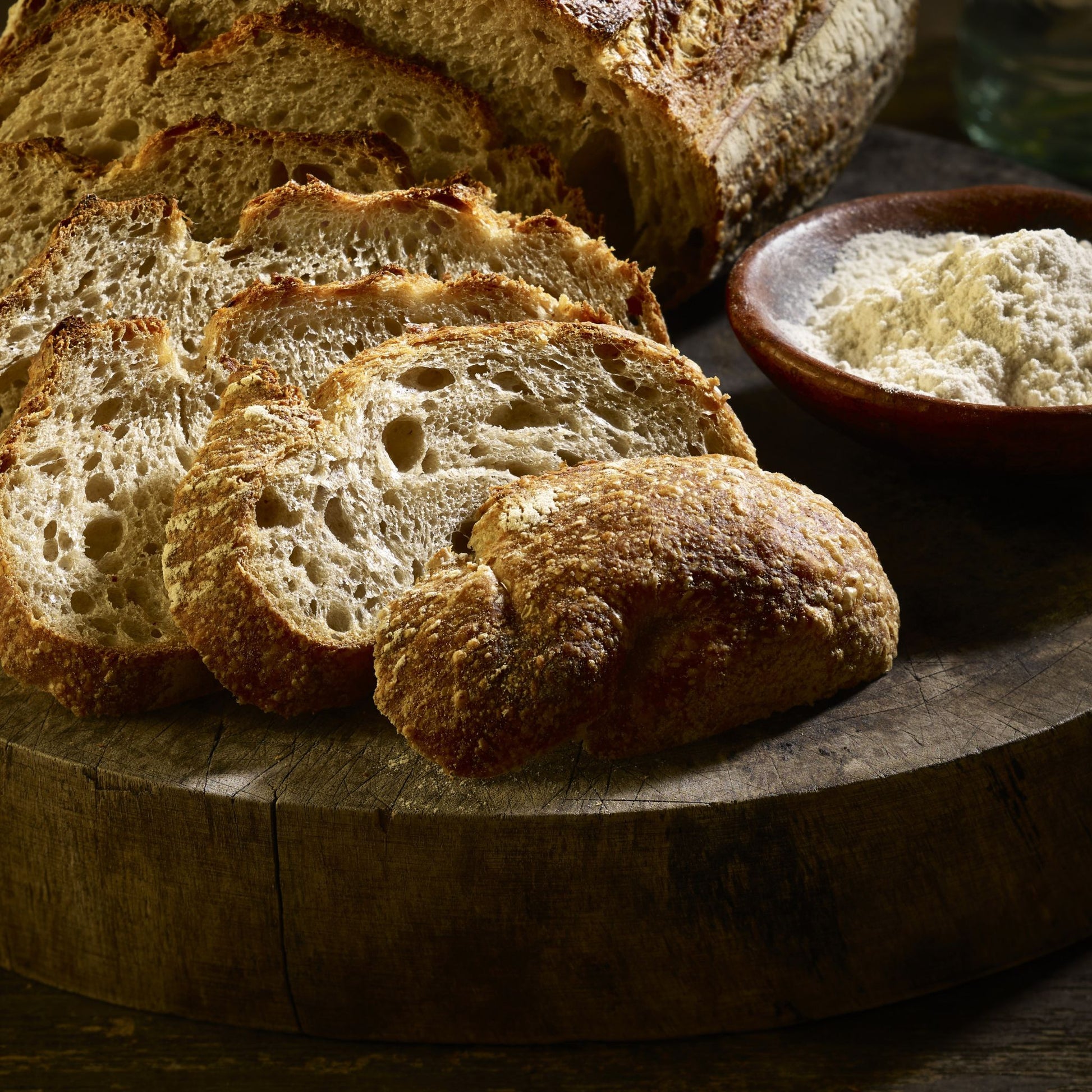 Cloe up of sourdough bread with holes