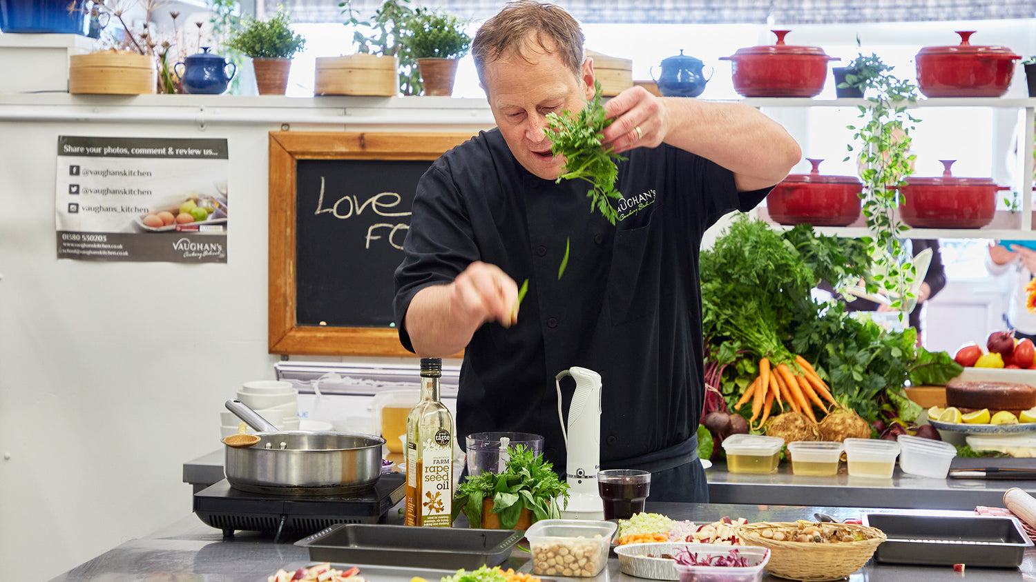 Peter Vaughan doing a cookery demonstration at the cookery school